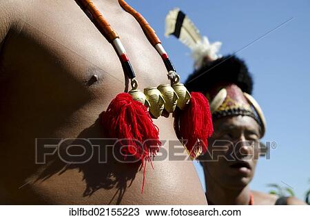 Stock Image - Detail of the dresses of the Konyak tribe at the Hornbill Festival, Kohima, Nagaland, India, Asia. Fotosearch