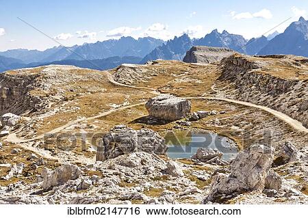 Drei Zinnen Trail, Tre Cime di Lavaredo, Dolomites, Italy, Europe View Large Photo Image Stock Photograph - Drei Zinnen Trail, Tre Cime di Lavaredo, Dolomites, Italy, Europe. Fotosearch