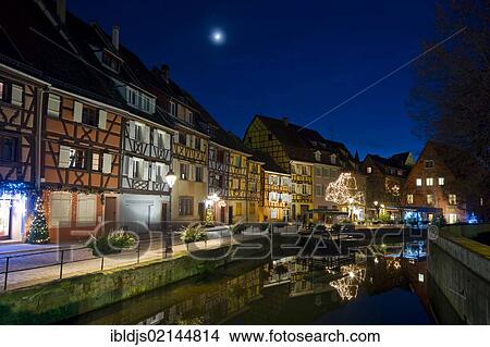 Picture - Dusk, Christmassy and wintery Colmar, Alsace, France, Europe. Fotosearch