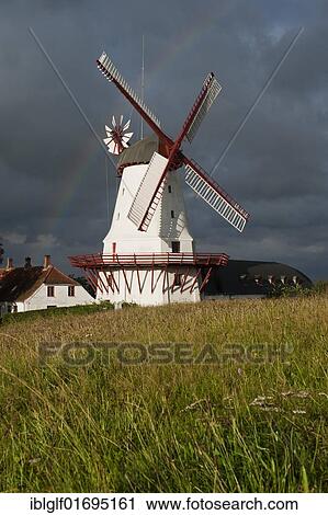 Stock Image - Dybboel Moelle windmill, Dybboel Peninsula, Sonderborg, South Denmark, Denmark, Europe, PublicGround, Europe. Fotosearch