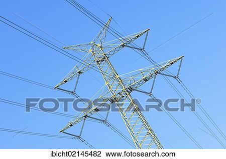 Stock Image - Electricity pylon, Altes Land, Lower Saxony, Germany, Europe. Fotosearch