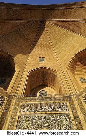 Stock Image - Entrance portal, Ivan, Ayvon of Mir-i, Miri Arab madrasah, Bukhara, Buchara, Silk Road, Unesco World Heritage Site, Uzbekistan, Central Asia, Asia. Fotosearch