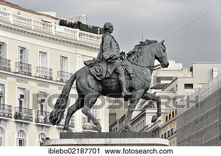 Equestrian statue, monument to King Charles III, Puerta del Sol, Madrid, Spain, Europe View Large Photo Image Stock Image - Equestrian statue, monument to King Charles III, Puerta del Sol, Madrid, Spain, Europe. Fotosearch