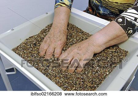Ergotherapy, hands and fingers of an elderly woman in a coarse sand mixture, Thuringia, Germany, Europe View Large Photo Image Stock Photo - Ergotherapy, hands and fingers of an elderly woman in a coarse sand mixture, Thuringia, Germany, Europe. Fotosearch