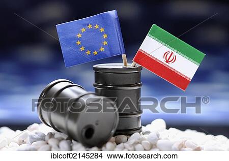 EU flag and flag of Iran in oil drums, symbolic image for an oil embargo by the EU against Iran View Large Photo Image Picture - EU flag and flag of Iran in oil drums, symbolic image for an oil embargo by the EU against Iran. Fotosearch