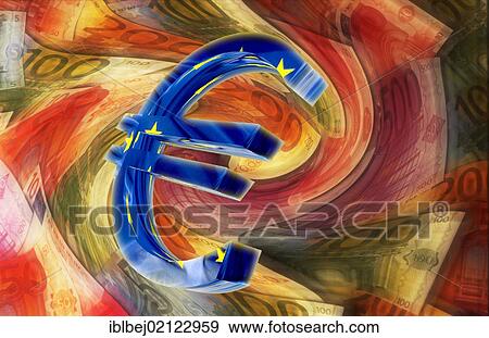 Euro sign in front of blurred euro banknotes, illustration View Large Photo Image Stock Photo - Euro sign in front of blurred euro banknotes, illustration. Fotosearch