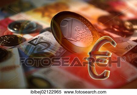 Euro sign in front of euro banknotes and coins, illustration View Large Photo Image Stock Photography - Euro sign in front of euro banknotes and coins, illustration. Fotosearch