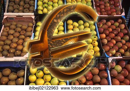 Euro sign in front of fruit stall, illustration View Large Photo Image Stock Image - Euro sign in front of fruit stall, illustration. Fotosearch