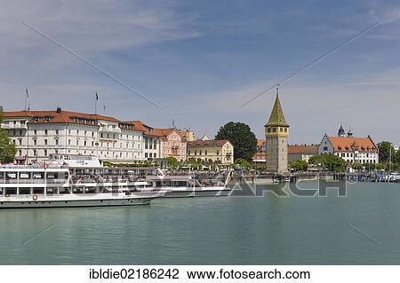 Excursion boats on the lakeside promenade, Lindau, Lake Constance, Baden-Wuerttemberg, southern Germany, Germany, Europe View Large Photo Image Stock Image - Excursion boats on the lakeside promenade, Lindau, Lake Constance, Baden-Wuerttemberg, southern Germany, Germany, Europe. Fotosearch