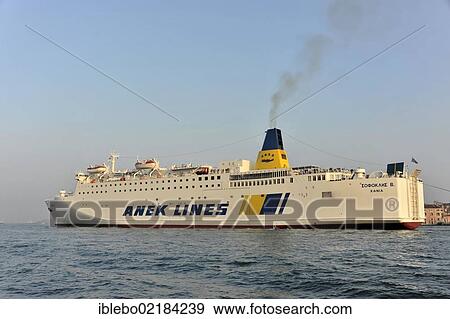 Ferry, Anek Lines Sophocles V., built in 1990, 192m, 1500 passengers, arriving in the port of Venice, Veneto, Italy, Europe View Large Photo Image Stock Photo - Ferry, Anek Lines Sophocles V., built in 1990, 192m, 1500 passengers, arriving in the port of Venice, Veneto, Italy, Europe. Fotosearch