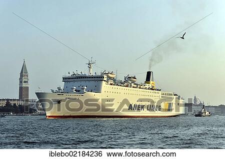 Ferry, Anek Lines Sophocles V., built in 1990, 192m, 1500 passengers, arriving in the port of Venice, Veneto, Italy, Europe View Large Photo Image Stock Photograph - Ferry, Anek Lines Sophocles V., built in 1990, 192m, 1500 passengers, arriving in the port of Venice, Veneto, Italy, Europe. Fotosearch