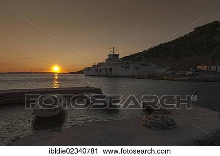 Ferry terminal and ferry to the islands at sunset, Prizna, Dalmatia, Croatia, Southern Europe, Europe View Large Photo Image Stock Image - Ferry terminal and ferry to the islands at sunset, Prizna, Dalmatia, Croatia, Southern Europe, Europe. Fotosearch
