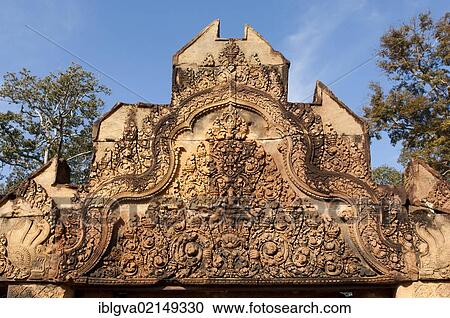 Fine cut stone work of a bas-relief on an archway in Banteay Sreithe Temple, Citadel of Women, Angkor, Cambodia, Southeast Asia, Asia View Large Photo Image Stock Image - Fine cut stone work of a bas-relief on an archway in Banteay Sreithe Temple, Citadel of Women, Angkor, Cambodia, Southeast Asia, Asia. Fotosearch