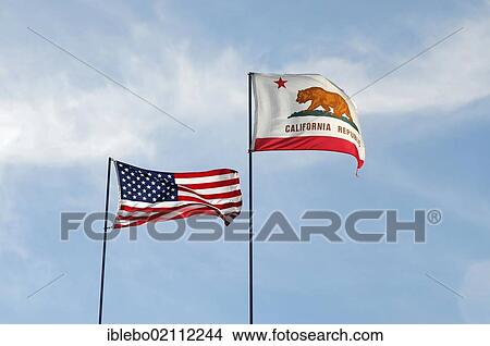Flags of the United States of America and the Republic of California, USA, North America View Large Photo Image Picture - Flags of the United States of America and the Republic of California, USA, North America. Fotosearch