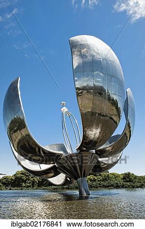 Stock Image - Floralis Generica, metallic sculpture representing a flower, United Nations Plaza, Buenos Aires, Argentina, South America. Fotosearch
