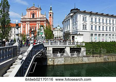Franciscan Church and Tromostovje Triple Bridge, Ljublijana, Slovenia, Europe View Large Photo Image Stock Photograph - Franciscan Church and Tromostovje Triple Bridge, Ljublijana, Slovenia, Europe. Fotosearch