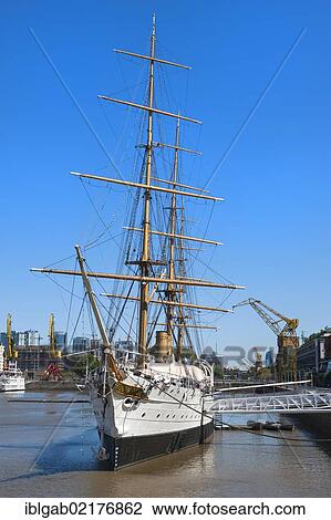 Stock Image - Frigate Sarmiento, Puerto Madero, Buenos Aires, Argentina, South America. Fotosearch