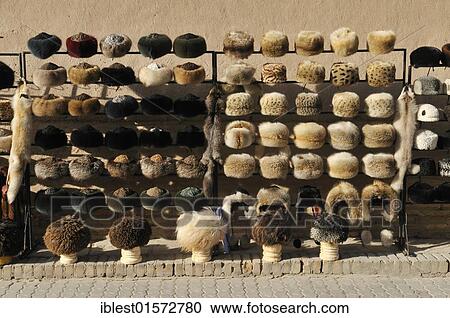 Fur hats for sale, historic adobe town of Khiva, Ichan Kala, Chiva, Unesco World Heritage Site, Uzbekistan, Central Asia, Asia View Large Photo Image Stock Image - Fur hats for sale, historic adobe town of Khiva, Ichan Kala, Chiva, Unesco World Heritage Site, Uzbekistan, Central Asia, Asia. Fotosearch