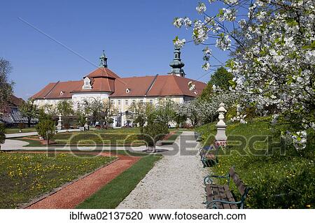 Stock Image - Garden of Seitenstetten Abbey, Mostviertel region, Lower Austria, Europe. Fotosearch