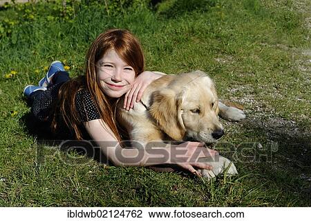 Girl with Golden Retriever dog View Large Photo Image Stock Image - Girl with Golden Retriever dog. Fotosearch