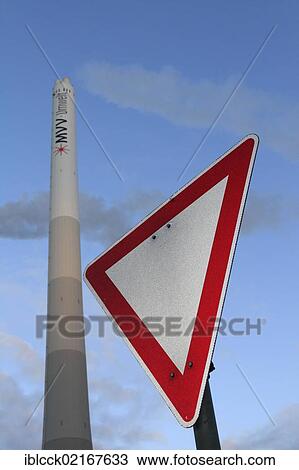Give way traffic sign, chimney of the Mannheim waste incineration plant, Friesenheimer Insel, Mannheim, Baden-Wuerttemberg, Germany, Europe View Large Photo Image Stock Image - Give way traffic sign, chimney of the Mannheim waste incineration plant, Friesenheimer Insel, Mannheim, Baden-Wuerttemberg, Germany, Europe. Fotosearch