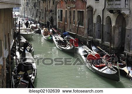 Stock Photo - Gondolas, canal, Venice, Italy, Europe. Fotosearch