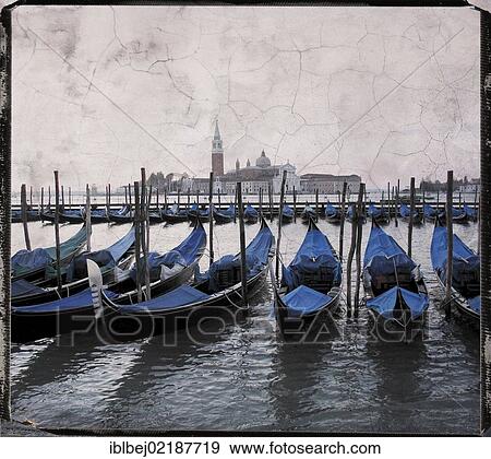 Stock Photo - Gondolas, vintage look, San Giorgio Maggiore, Venice, Italy, Europe. Fotosearch