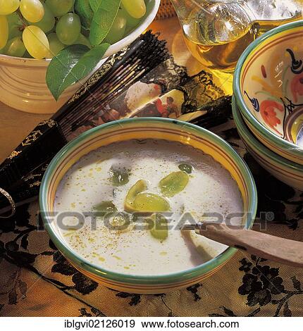 Grape and almond soup, cold combination of bread, almonds, garlic and grapes, Spain, Europe View Large Photo Image Stock Photo - Grape and almond soup, cold combination of bread, almonds, garlic and grapes, Spain, Europe. Fotosearch