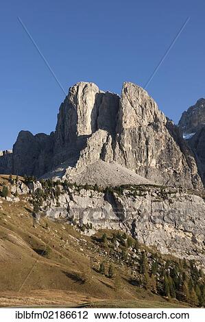 Stock Image - Groedental or Val Gardena valley, Sella Ronda, Dolomites, Italy, Europe. Fotosearch