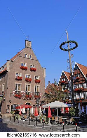Stock Photograph - Grosser Kiepenkerl restaurant, Muenster, Muensterland, North Rhine-Westphalia, Germany, Europe, PublicGround, Europe. Fotosearch
