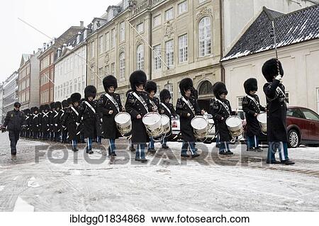 Guards on the way to Amalienborg Palace, Changing of the Guard, Copenhagen, Denmark, Europe View Large Photo Image Stock Photo - Guards on the way to Amalienborg Palace, Changing of the Guard, Copenhagen, Denmark, Europe. Fotosearch