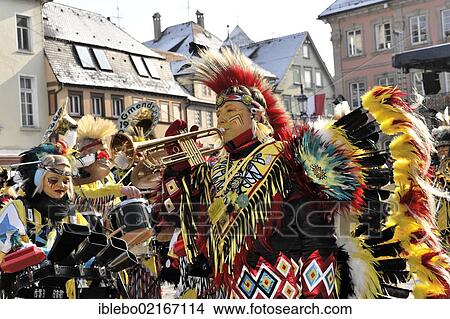 Picture - Guggenmusik, Gmender Gassafetza carnival marching band, 29th International Guggenmusik meeting, 11 February 2012, Schwaebisch Gmuend, Baden-Wuerttemberg, Germany, Europe. Fotosearch