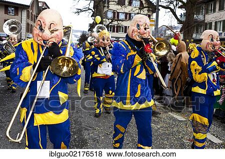 Guggenmusik group, carnival marching band, at the 35th Motteri parade in Malters, Lucerne, Switzerland, Europe View Large Photo Image Stock Photo - Guggenmusik group, carnival marching band, at the 35th Motteri parade in Malters, Lucerne, Switzerland, Europe. Fotosearch