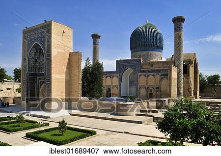 Stock Photo - Gur Emir, Gur-Amir, Guri Amir mausoleum, grave of Timur, Temur, Tamerlane, Samarkand, Silk Road, Uzbekistan, Central Asia, Asia. Fotosearch