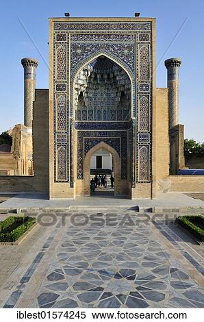 Stock Photography - Gur Emir, Gur-Amir, Guri Amir mausoleum, grave of Timur, Temur, Tamerlane, Samarkand, Silk Road, Uzbekistan, Central Asia, Asia. Fotosearch