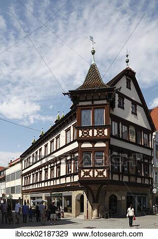 Half-timbered house in the city centre of Esslinger, on the corner of Pliensaustrasse and Oberer Metzgerbachstrasse, Esslingen am Neckar, Baden-Wuerttemberg, Germany, Europe View Large Photo Image Stock Photo - Half-timbered house in the city centre of Esslinger, on the corner of Pliensaustrasse and Oberer Metzgerbachstrasse, Esslingen am Neckar, Baden-Wuerttemberg, Germany, Europe. Fotosearch