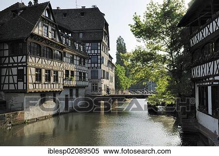 Stock Photography - Half-timbered houses, river Ill, Petite France, tanners' quarter, Strasbourg, Alsace, France, Europe, PublicGround, Europe. Fotosearch