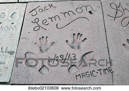 Handprints and footprints of Jack Jemmon, Hollywood Boulevard, Los Angeles, California, USA, North America View Large Photo Image Stock Photo - Handprints and footprints of Jack Jemmon, Hollywood Boulevard, Los Angeles, California, USA, North America. Fotosearch