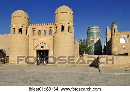 Historic adobe Ota Darvoza western city gate, Khiva, Chiva, Silk Road, Unesco World Heritage Site, Uzbekistan, Central Asia, Asia View Large Photo Image Picture - Historic adobe Ota Darvoza western city gate, Khiva, Chiva, Silk Road, Unesco World Heritage Site, Uzbekistan, Central Asia, Asia. Fotosearch