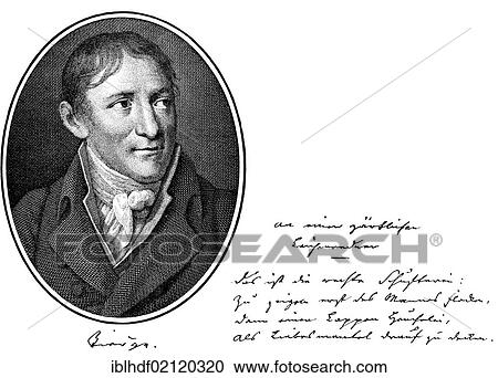 Stock Image - Historic print, engraving, portrait and historic manuscript of Christoph August Tiedge, 1752-1841, German poet, from Bildatlas zur Geschichte der Deutschen Nationalliteratur by Gustav Koennecke, picture atlas, 1887. Fotosearch