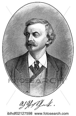 Stock Photo - Historic printing, portrait by Adolf Friedrich Graf von Schack, 1815 - 1894, German poet, art and literary historians, from the Illustrated History of German National Literature, by Gustav Koennecke, 1887. Fotosearch