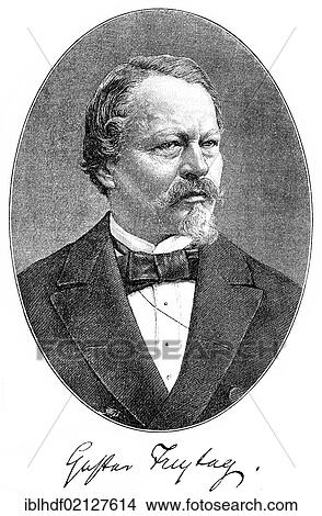 Picture - Historic printing, portrait by Gustav Freytag, 1816 - 1895, German writer, from the Illustrated History of German National Literature, by Gustav Koennecke, 1887. Fotosearch