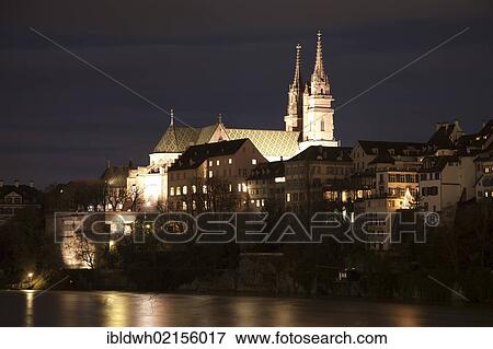 Historic town centre with Basel Muenster, bank of the Rhine River, night shot, Basel, Canton of Basel-Stadt, Switzerland, Europe, PublicGround, Europe View Large Photo Image Stock Photo - Historic town centre with Basel Muenster, bank of the Rhine River, night shot, Basel, Canton of Basel-Stadt, Switzerland, Europe, PublicGround, Europe. Fotosearch