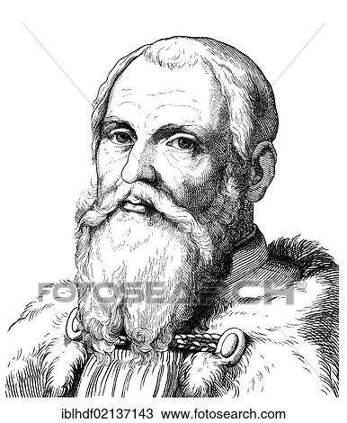 Stock Image - Historical drawing from the 19th Century, portrait of Lucas Cranach the Elder, 1475 - 1553, a German painter and printmaker of the Renaissance. Fotosearch