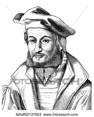 Stock Image - Historical drawing from the 19th Century, portrait of Andreas Osiander, 1498 - 1552, a German theologian and reformer. Fotosearch