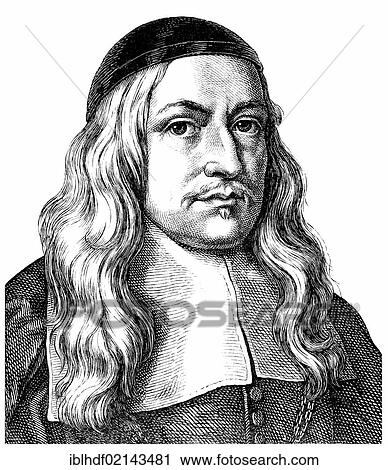 Stock Image - Historical drawing from the 19th century, portrait of Hermann Conring, 1606 - 1681, a polymath and journalist, physician to Queen Christina of Sweden and Danish privy council. Fotosearch