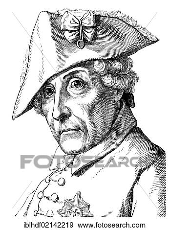 Stock Photo - Historical drawing from the 19th century, portrait of Frederick II or Frederick the Great or Alter Fritz, 1712 - 1786, King of Prussia and Elector of Brandenburg. Fotosearch