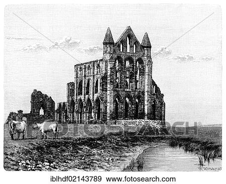 Historical drawing from the 19th Century, Whitby Abbey, a former monastery in Whitby, Yorkshire, England, Europe View Large Photo Image Stock Photo - Historical drawing from the 19th Century, Whitby Abbey, a former monastery in Whitby, Yorkshire, England, Europe. Fotosearch