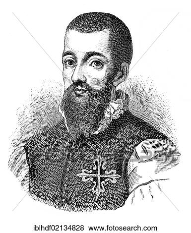 Stock Photo - Historical engraving from 19th Century, portrait of Garcilaso de la Vega, 1503-1536, Spanish soldier and poet. Fotosearch