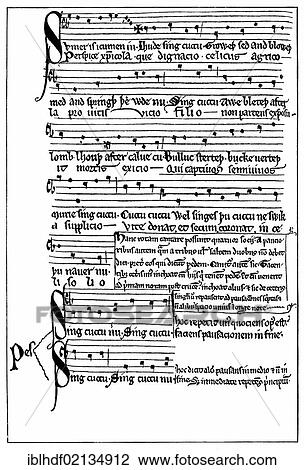 Stock Image - Historical engraving from the 19th Century, old English roundelay from the 13th Century. Fotosearch